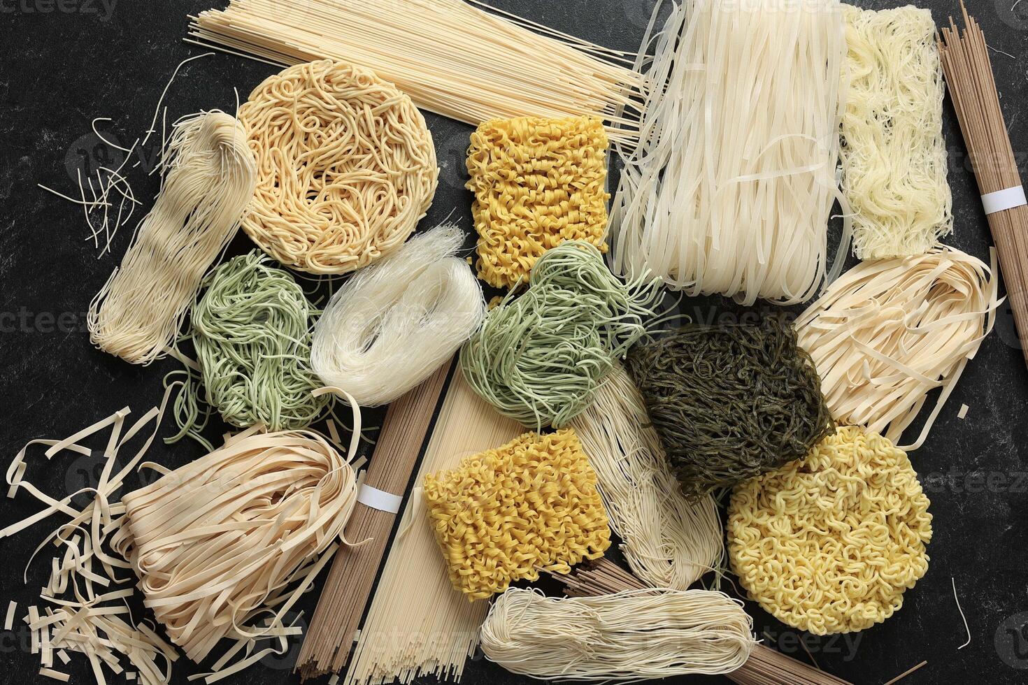 Top View Various Type Raw Asian Dry Noodle photo