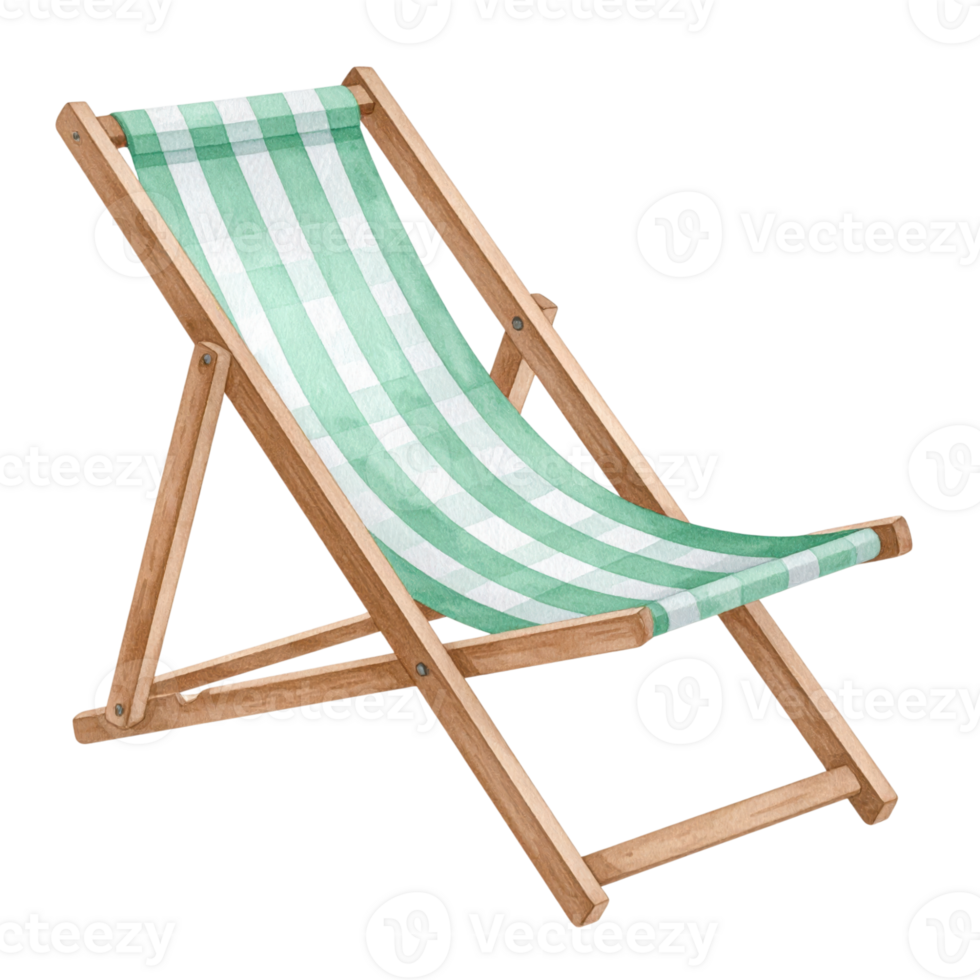 Striped beach chair, isolated on transparent background, for summer vacation, relaxation and outdoor recreation concepts. png
