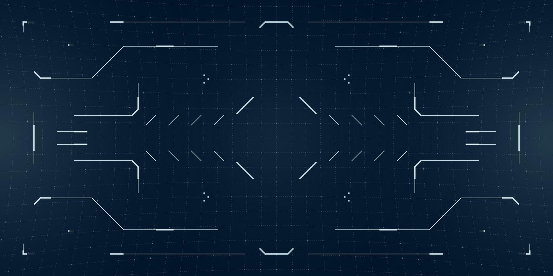Dynamic HUD overlay with sci fi glitch effects and cyberpunk design. Tactical radar and reticle interface blend with drone monitor and virtual data display. vector