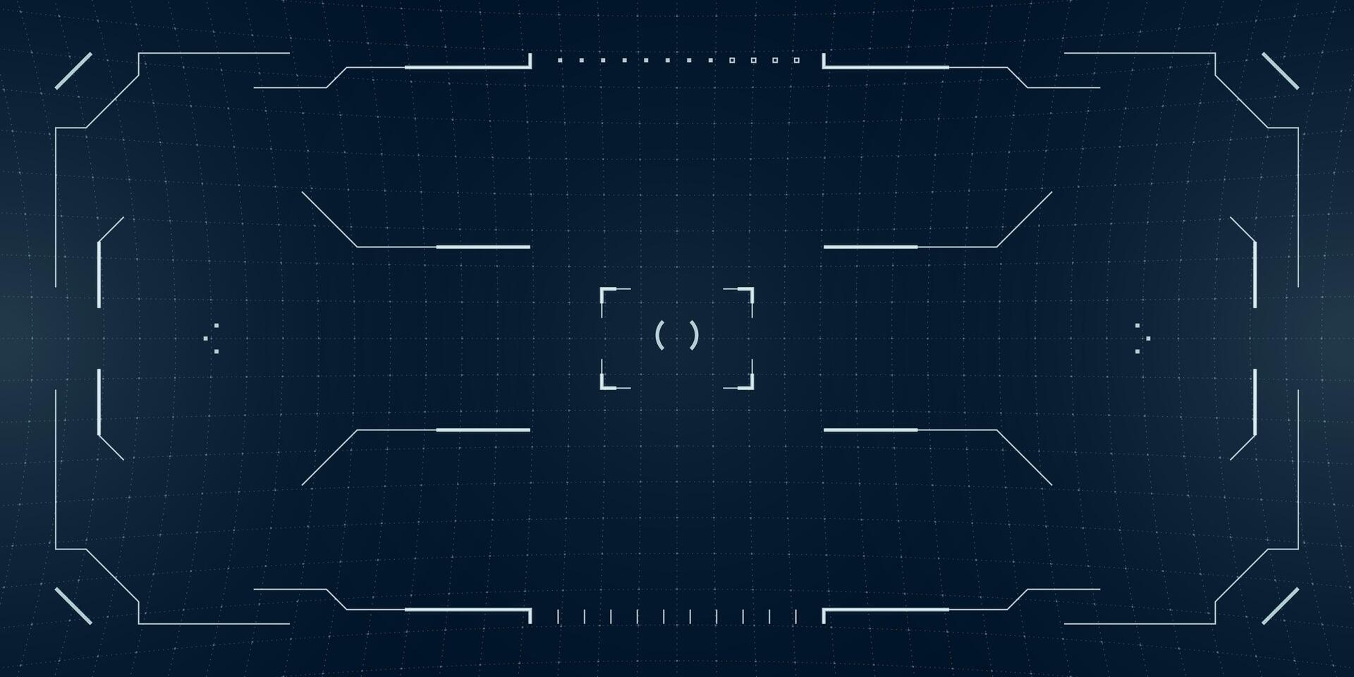 Glowing cyberpunk HUD overlay with digital targets and tactical reticle elements. Blueprint grid background enhances the futuristic interface in a control drone view. vector