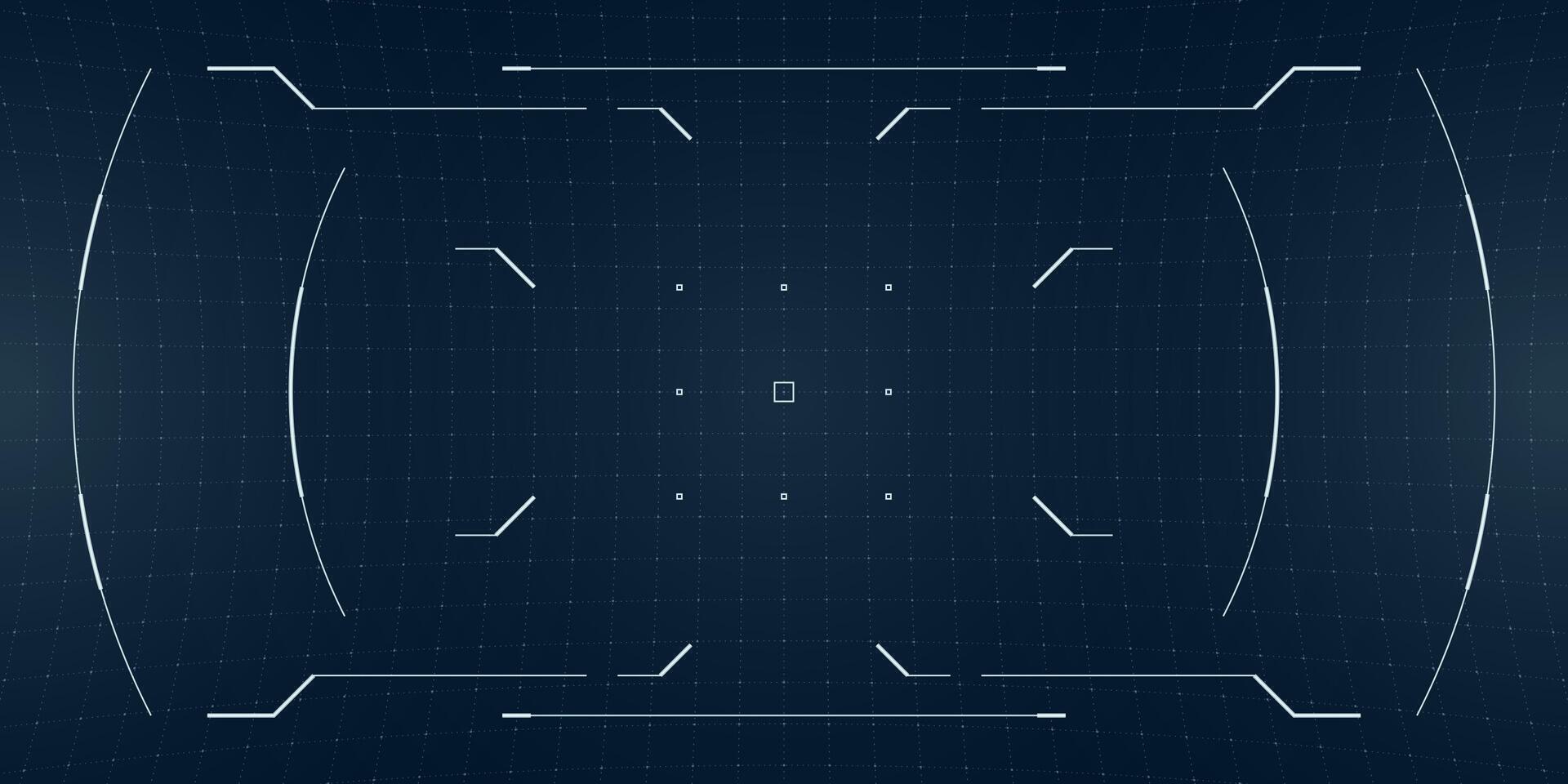 Military cyber interface with glowing reticle and blueprint grid. HUD layout blends futuristic data design with camera overlays and sci fi glitch elements. vector