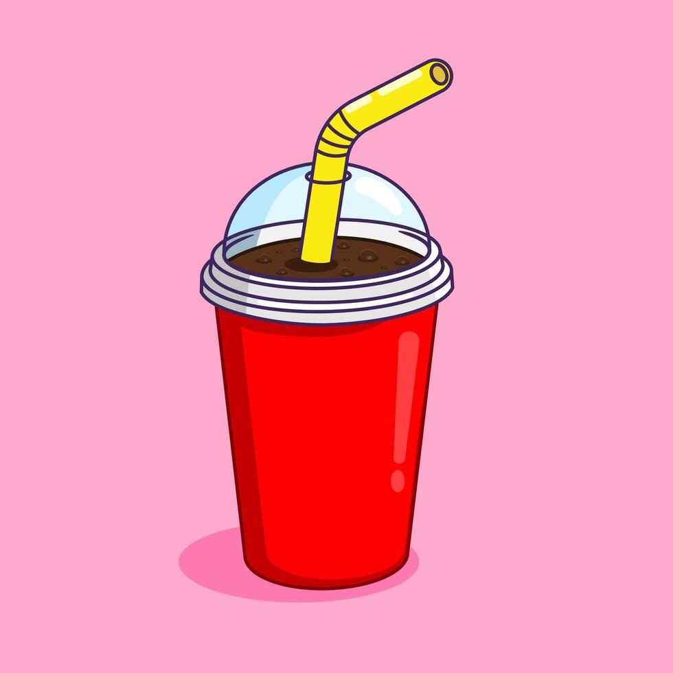 Refreshing Soda Red Drink with Straw Illustration Cartoon Design vector