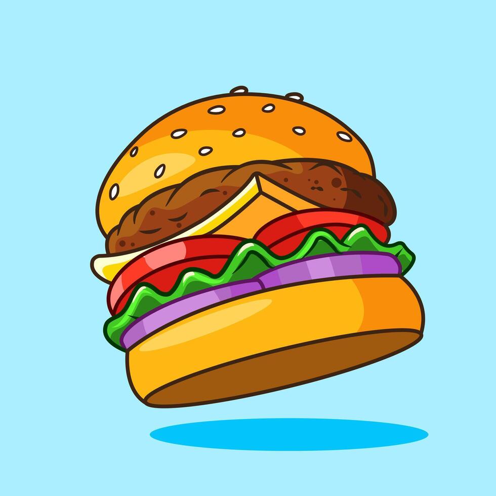 Delicious Cartoon Burger with Fresh Ingredients Illustration cartoon Design vector