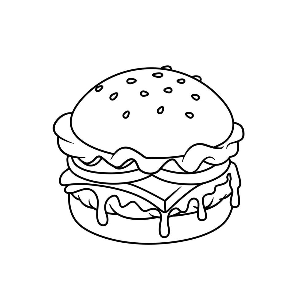Coloring Page Burger for kids Flashcards Vectors Illustration