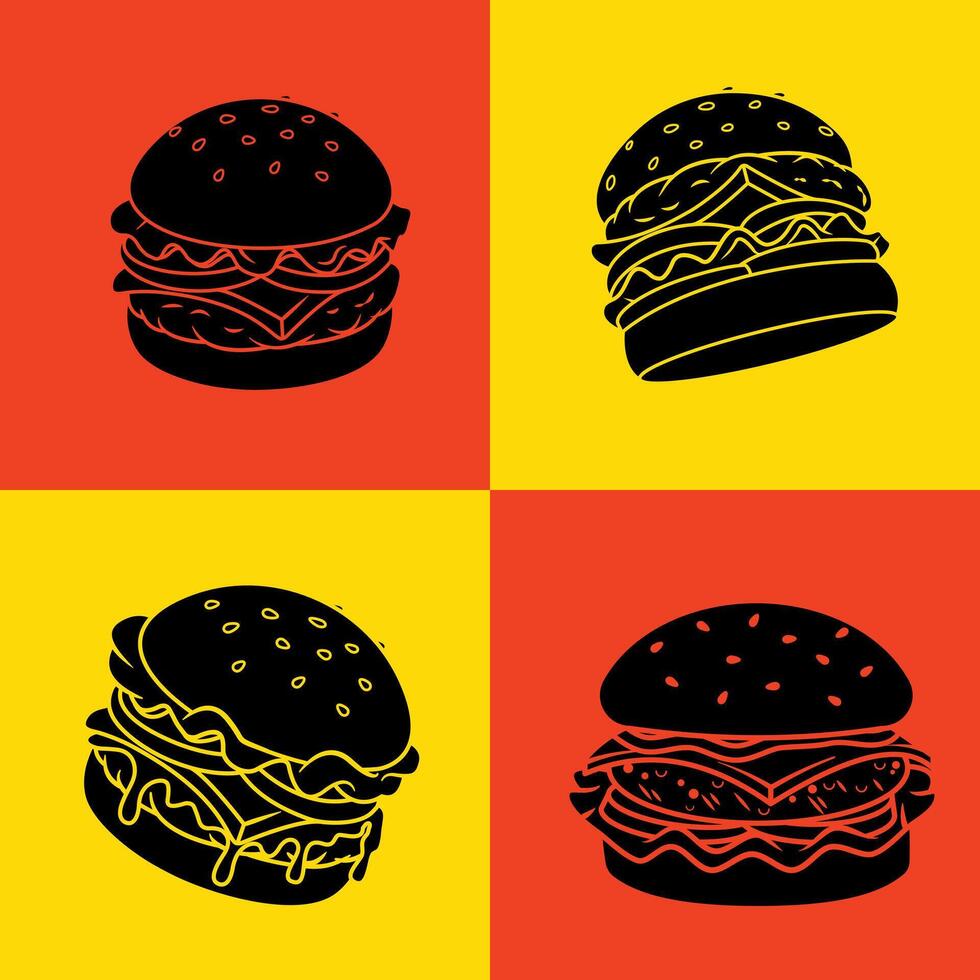 Collection of Burger Silhouettes Vectors