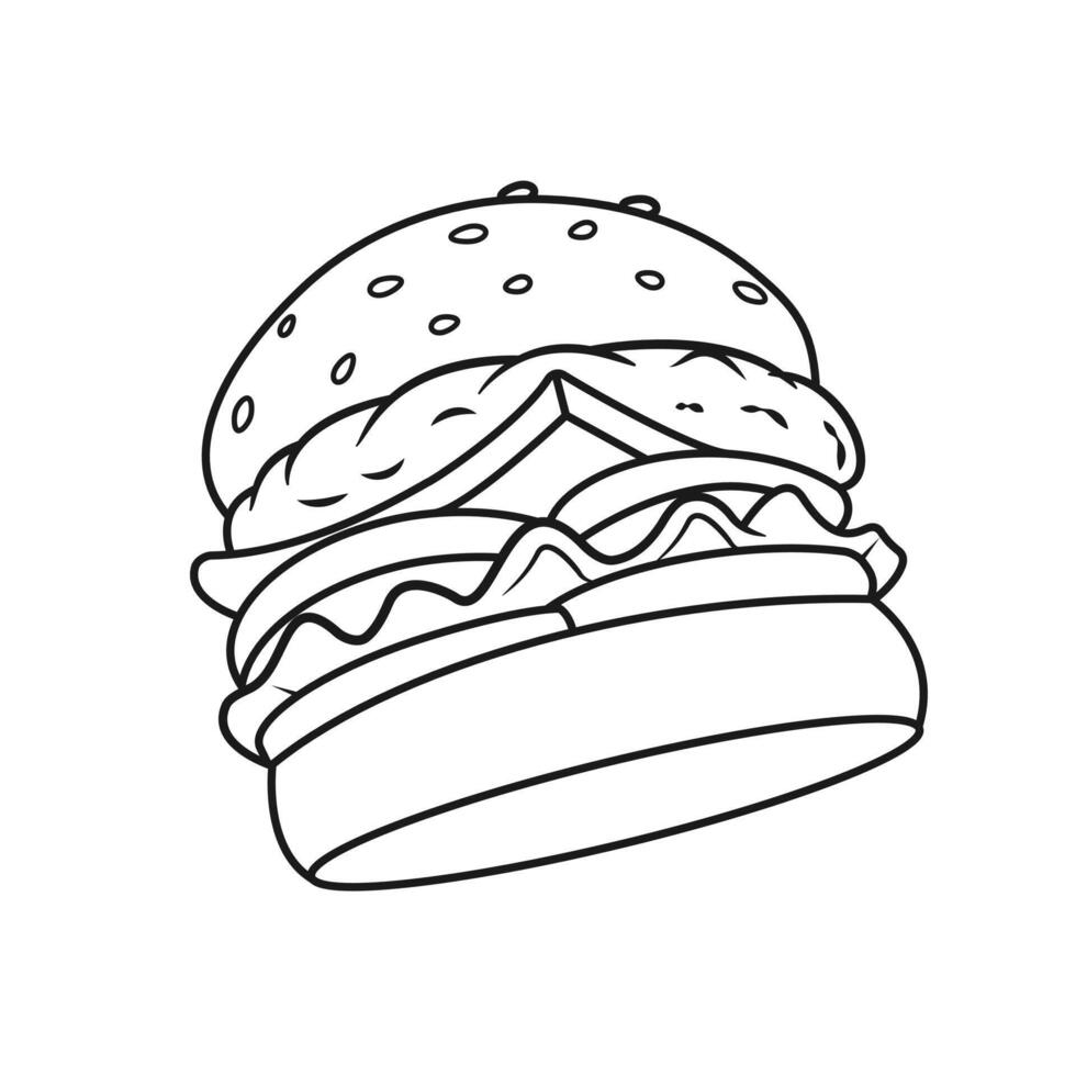 Burger Line Art Coloring Page Vectors Illustration