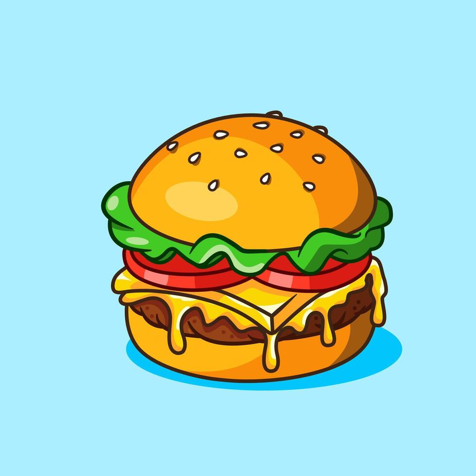 Delicious Cheeseburger with Melting cheese and Fresh Ingredients Vectors Illustration Cartoon Design
