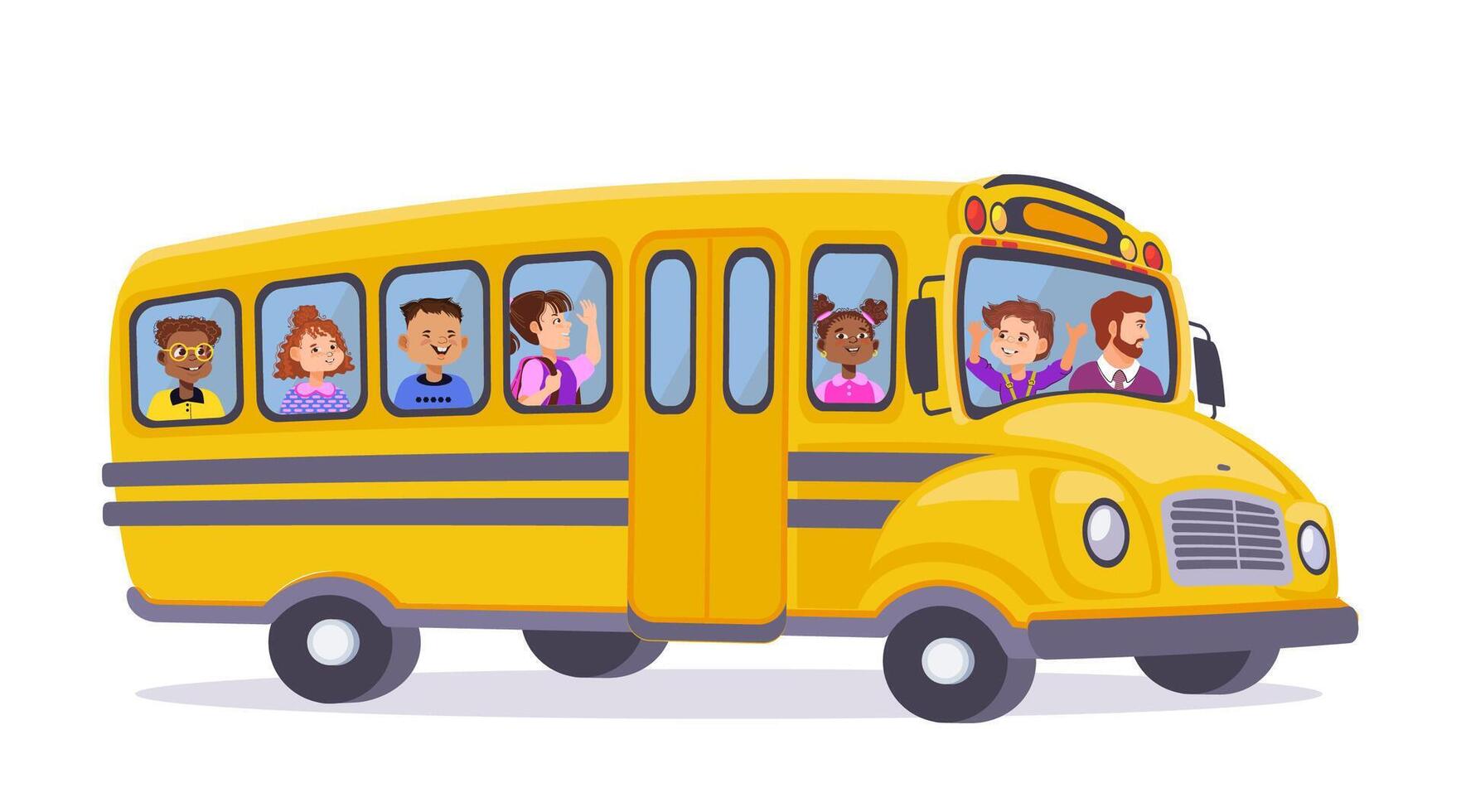 Yellow school bus with children inside vector