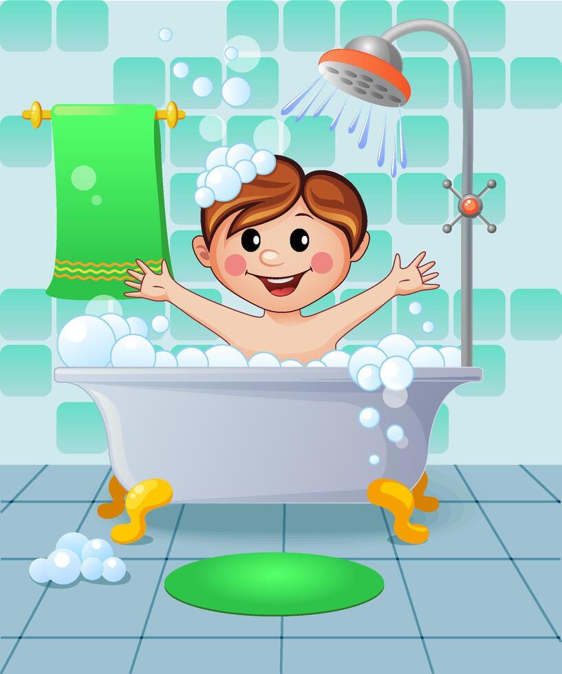 Child playing in bubble bath vector