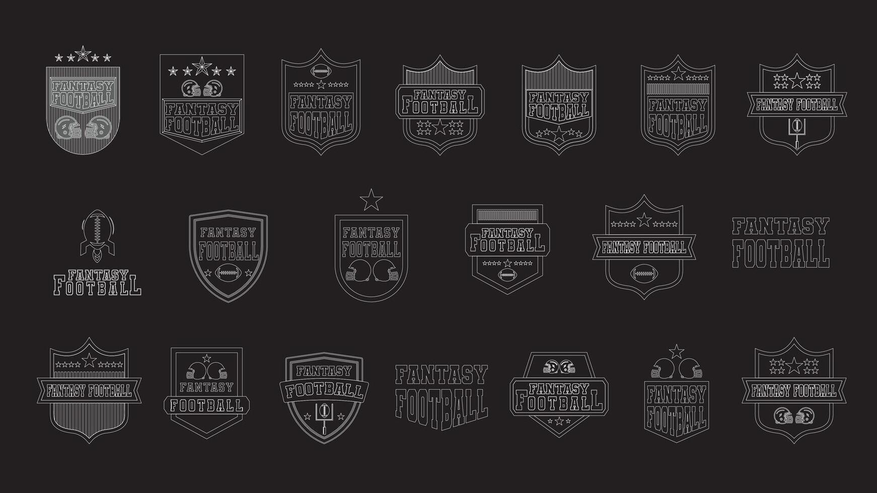 Monochrome Sport Emblem Fantasy Football Logos Collection for American Football Branding Design vector