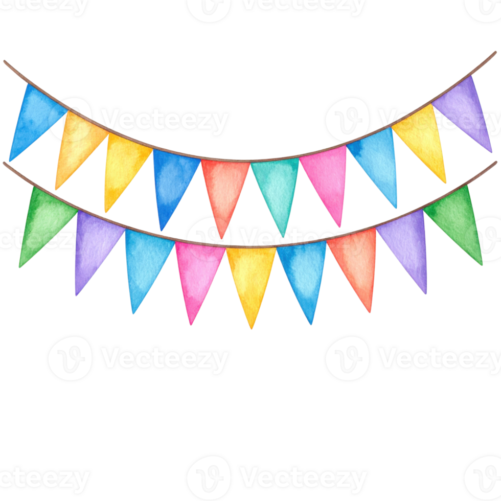 Watercolor party garland isolated on transparent background. Celebration, festive and decoration concepts. png