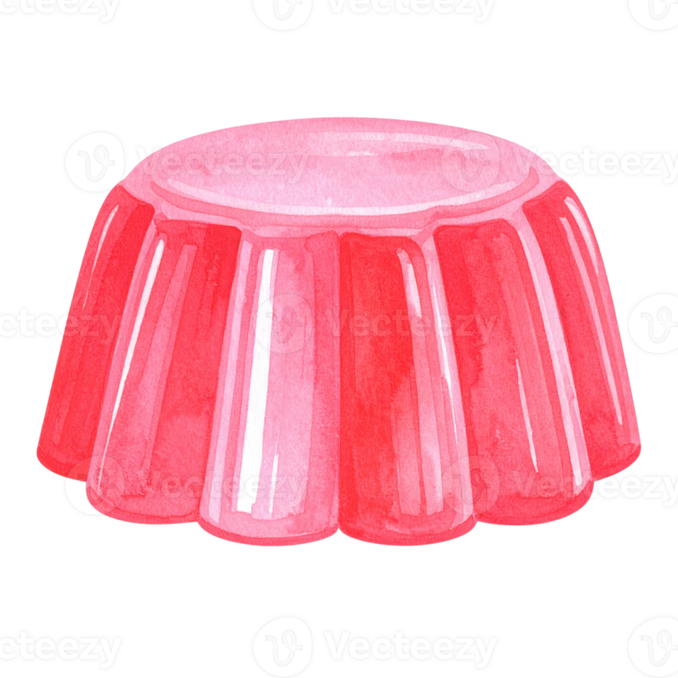 Watercolor illustration of a pink jelly dessert, isolated on transparent background, sweet treat, childhood memory, party food. png
