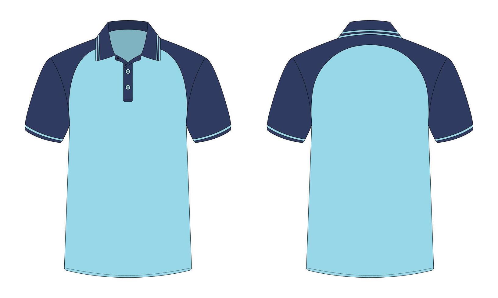Raglan sleeve polo shirt mockup front and back view vector