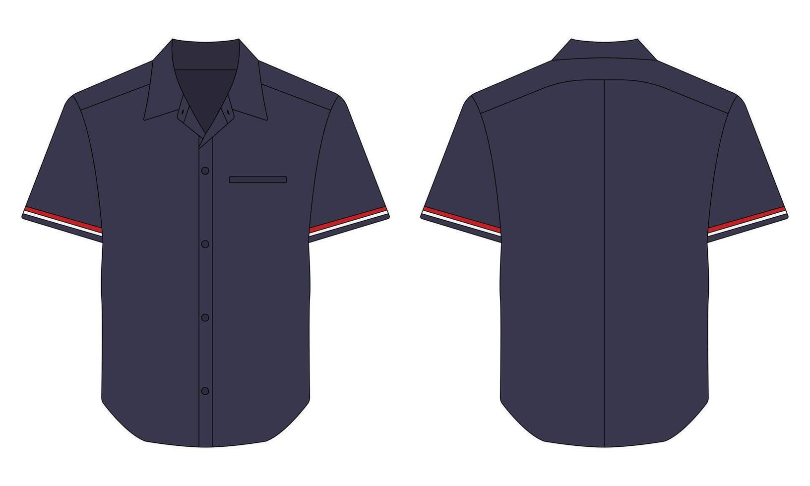 Short sleeve button down shirt mockup front and back view vector
