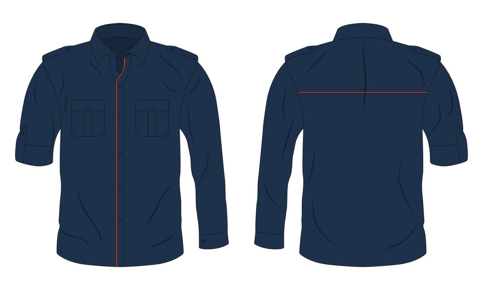 Navy blue long sleeve button down shirt front and back view vector