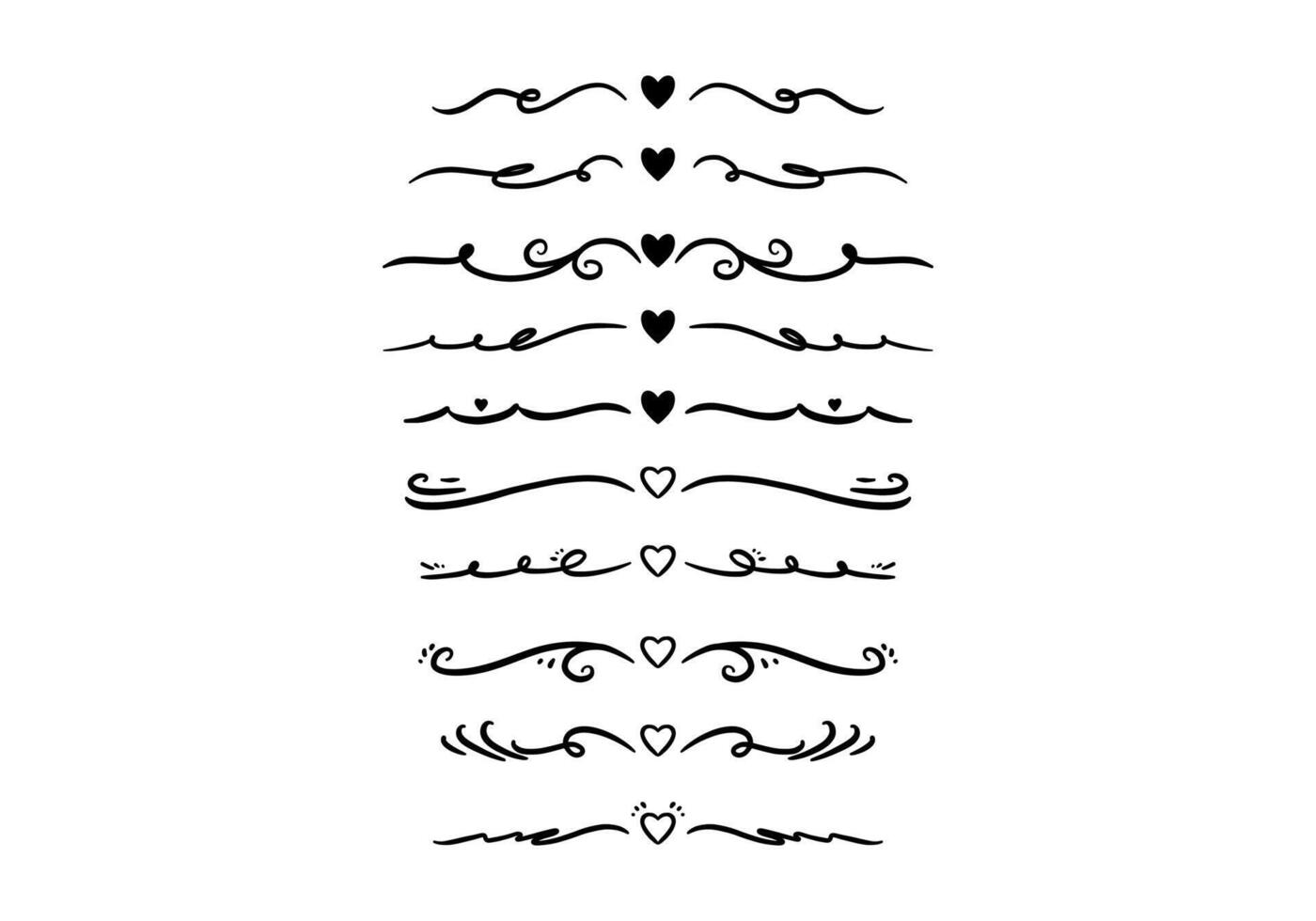 Romantic doodle swirl line divider with love symbol vector