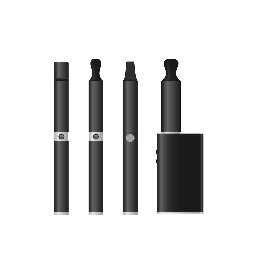 Electronic cigarettes or Vape Pen and mod set. Realistic vaping devices. E-cigarettes isolated on white. Tobacco withdrawal and Give up smoking concept. vector