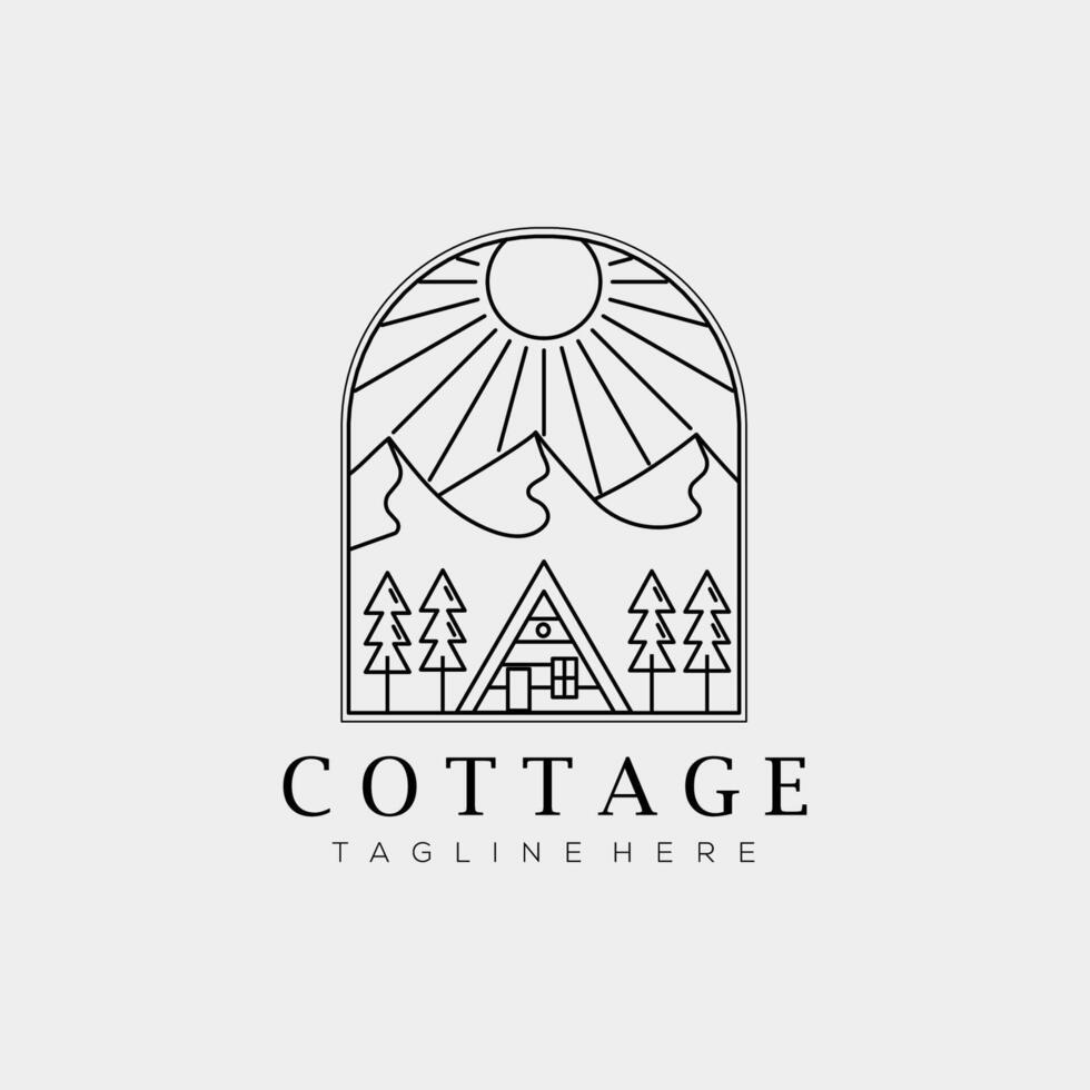natural wooden cabin cottage line art illustration design vector