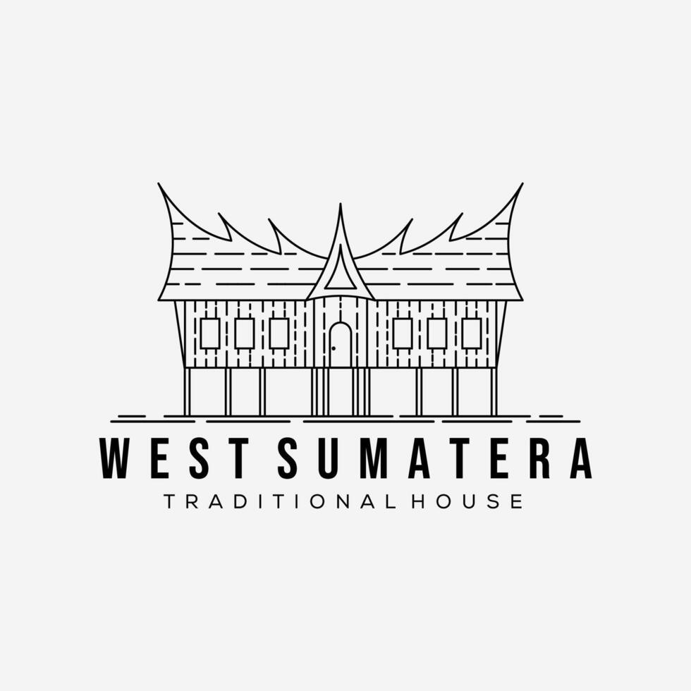 west sumatra traditional house line art logo illustration design vector