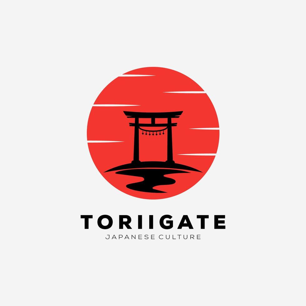 sunset torii gate icon vector