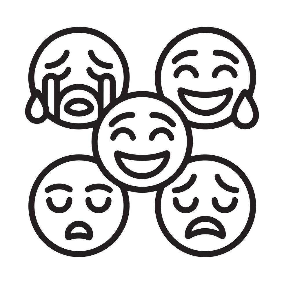 Five Emoticons Showing Different Emotions In A Circle emoji face vector