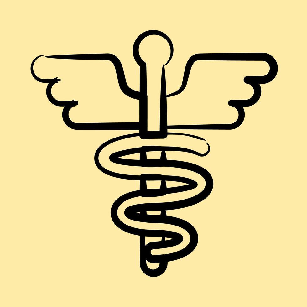 Icon aesculapius. Medical elements. Icon in hand drawn style. vector