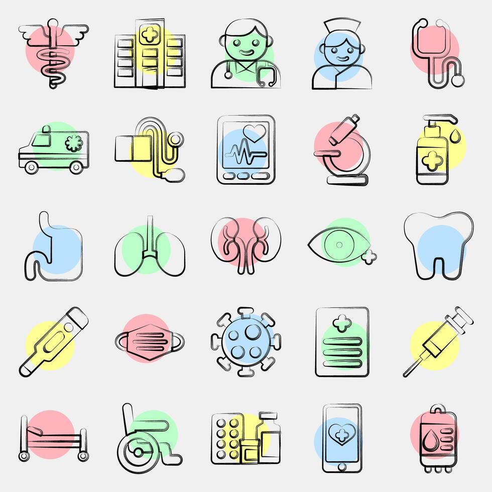 Icon set of medical. Medical elements. Icon in color spot style. vector