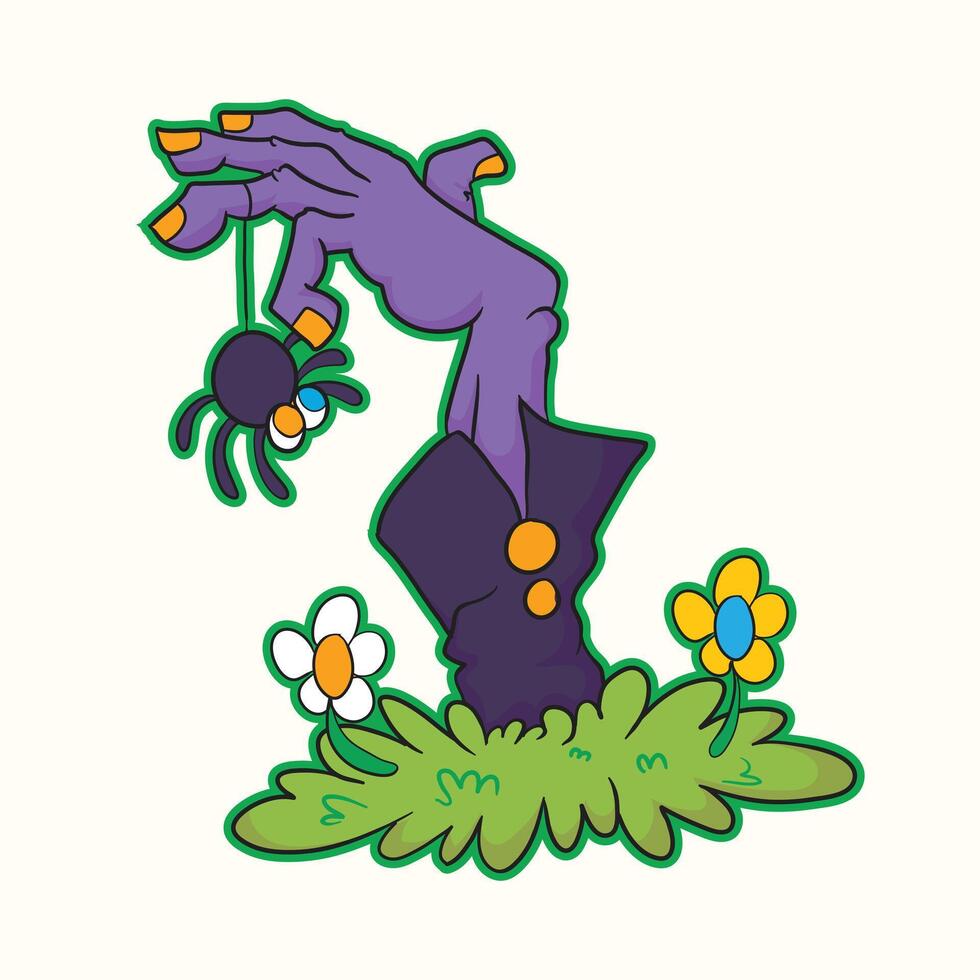 Funny cute zombie hand rising from grave cartoon style perfect for Halloween party invitations apparel prints stickers and creative spooky design projects to bring fun creepy October vibes vector