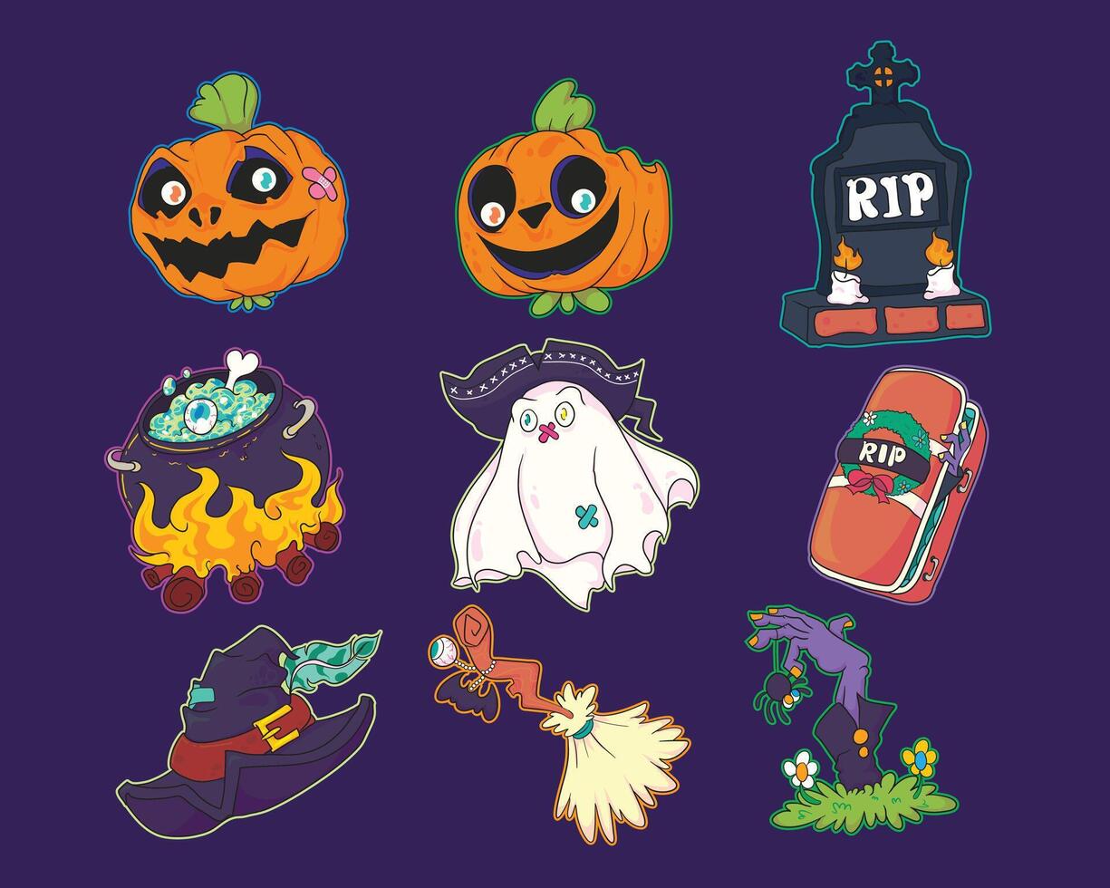 Colorful Halloween-themed stickers vector