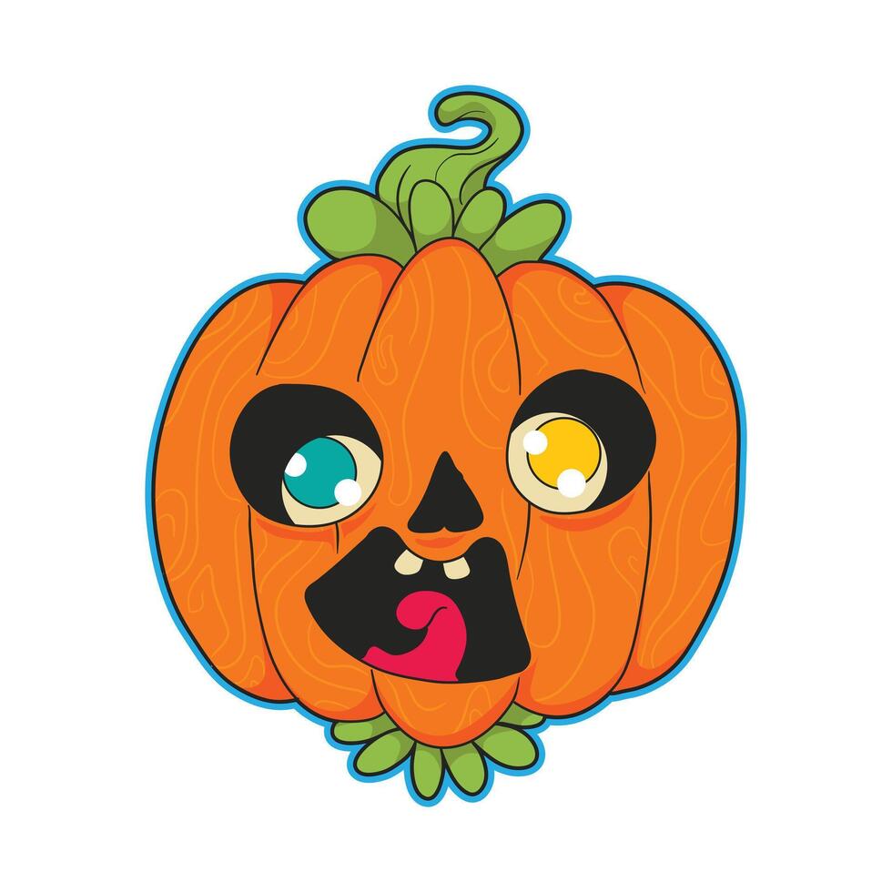 Funny cute pumpkin with tongue out and silly expression ideal for Halloween party decorations greeting cards stickers apparel prints and fun spooky themed projects to brighten autumn celebrations vector