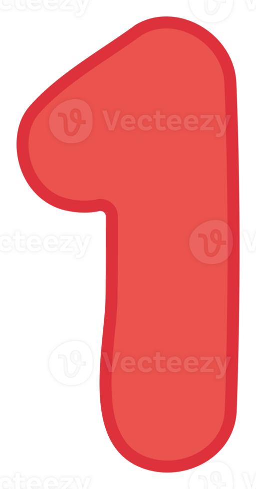 Colorful and playful number cartoon illustration for kids. Red number one. png