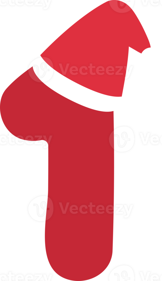 Illustration of cute red Christmas-themed numbers with Santa Claus hats for kids, number one. png
