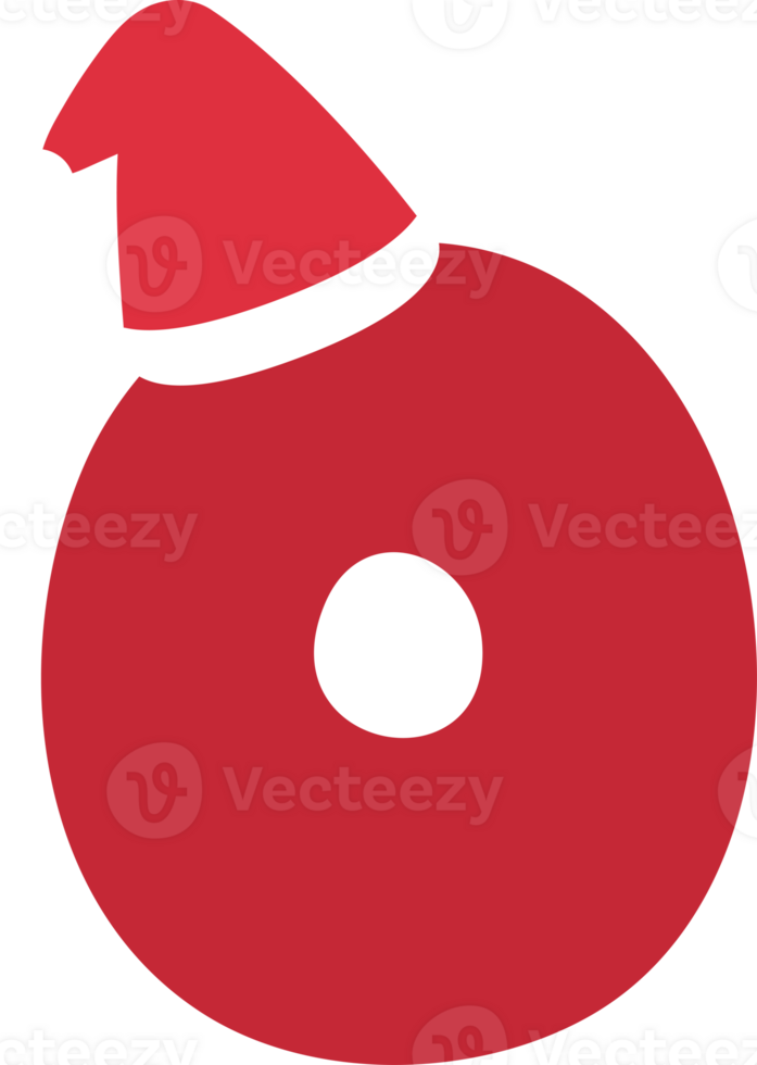Illustration of cute red Christmas-themed numbers with Santa Claus hats for kids, number zero. png