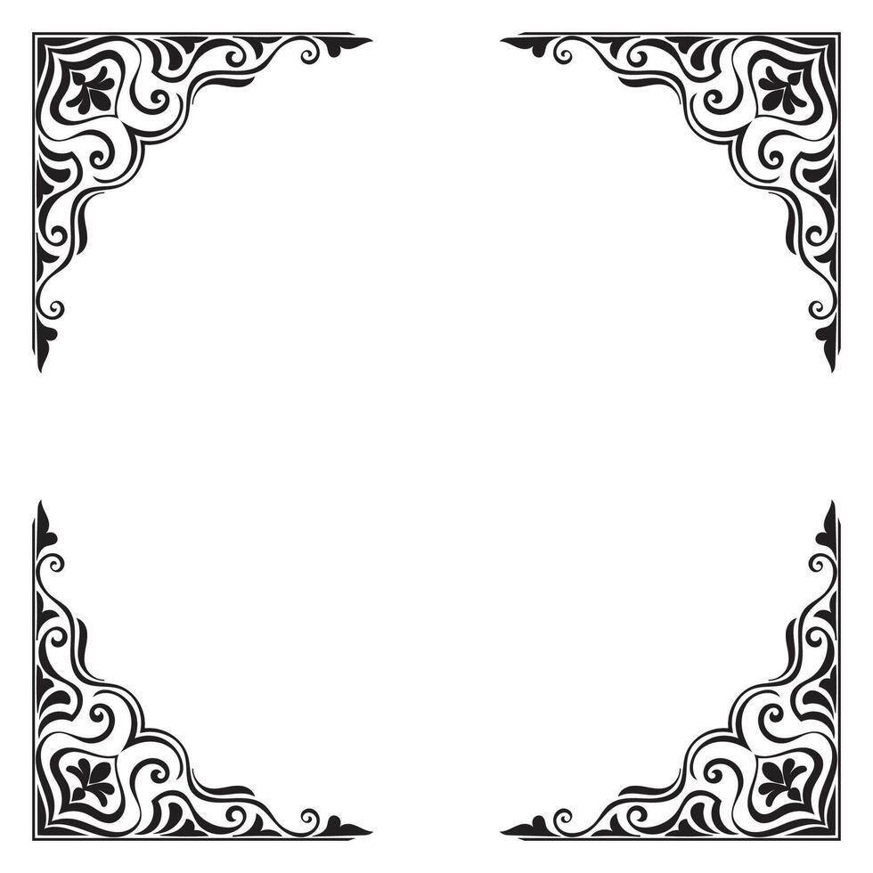 Thai pattern frame, vintage frame, decorative corner, scroll line pattern, graphic elements vector