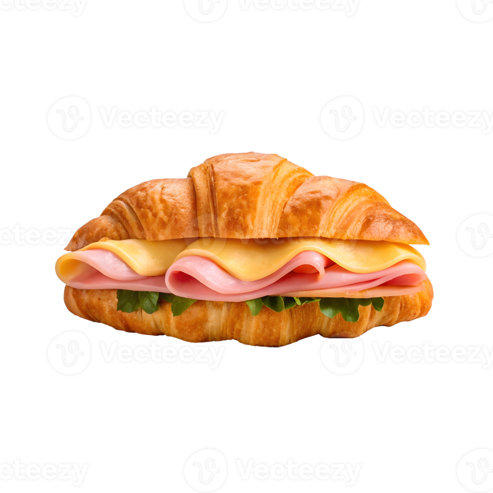 Freshly made croissant sandwich with ham, cheese, and lettuce png