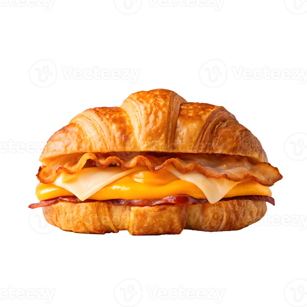 Savory breakfast croissant with layers of cheese, ham, and turkey png
