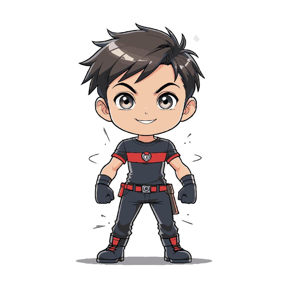 A cartoon character with black hair and red shirt vector