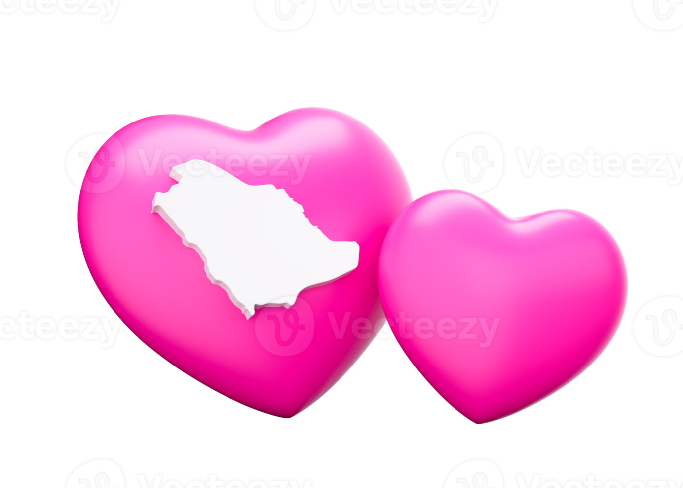 Shiny Pink Hearts With Map Of Saudi Arabia 3d Illustration png