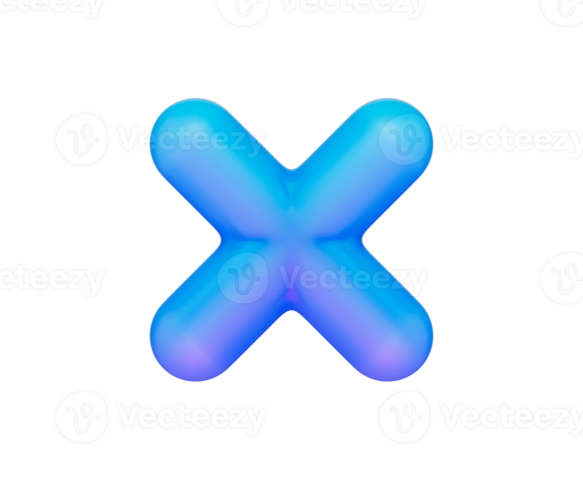 A sleek multiplication symbol with a smooth, matte blue finish and soft lighting. 3d illustration png