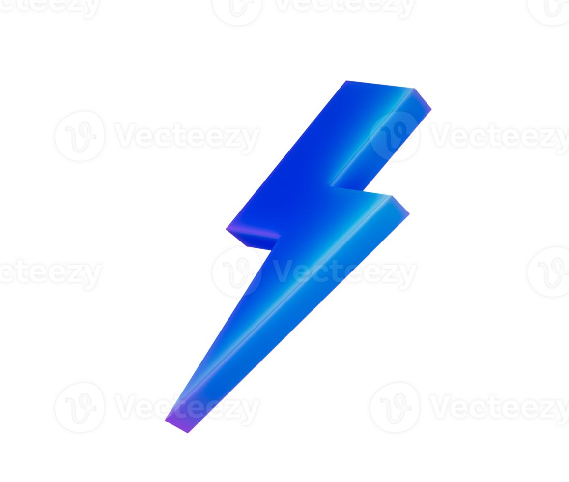 A glowing blue 3D lightning icon with a sleek, modern and electrifying look. 3d illustration png