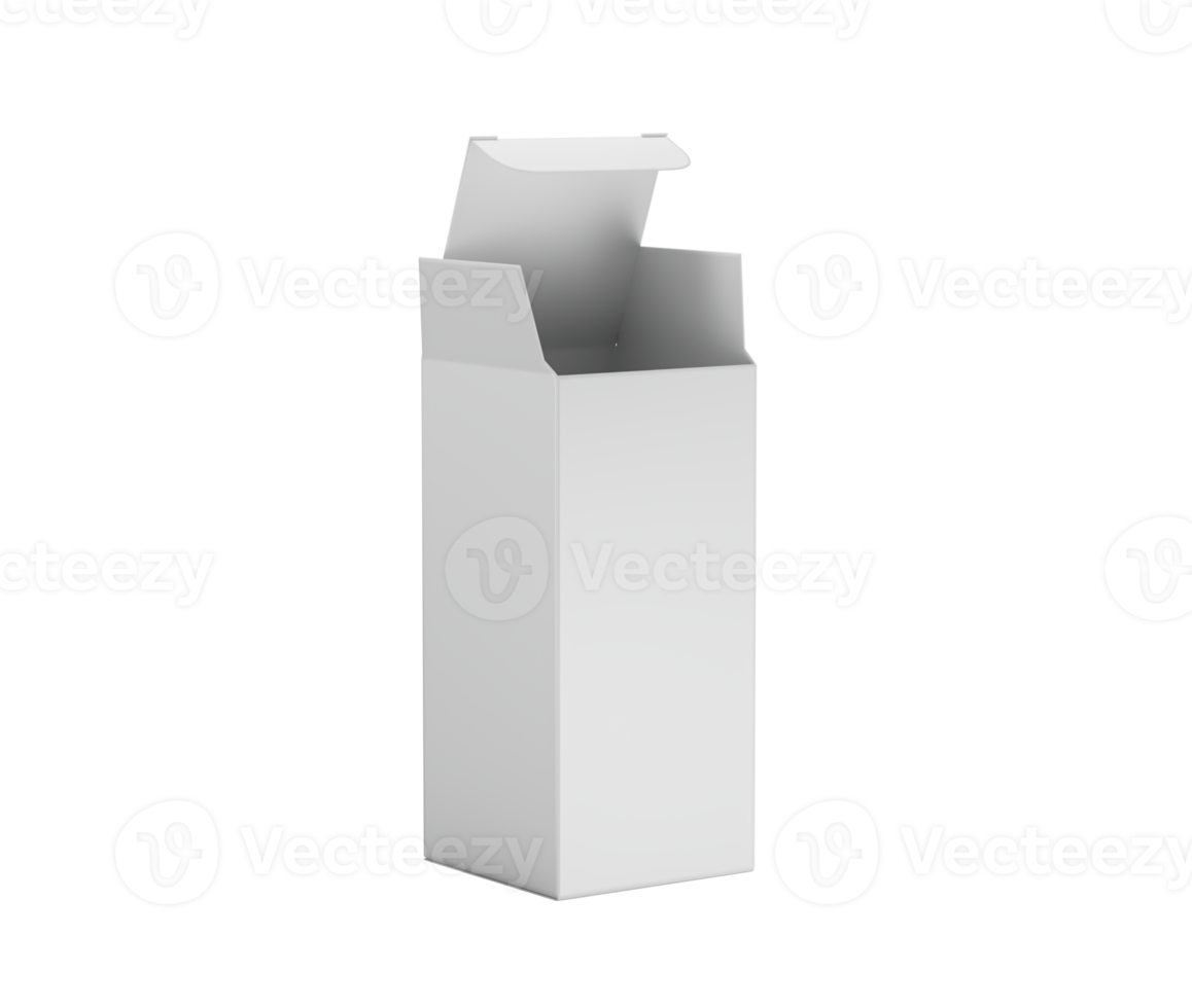 A open top cardboard box with a partially lifted lid for packaging and product mockups. 3d Illustration png
