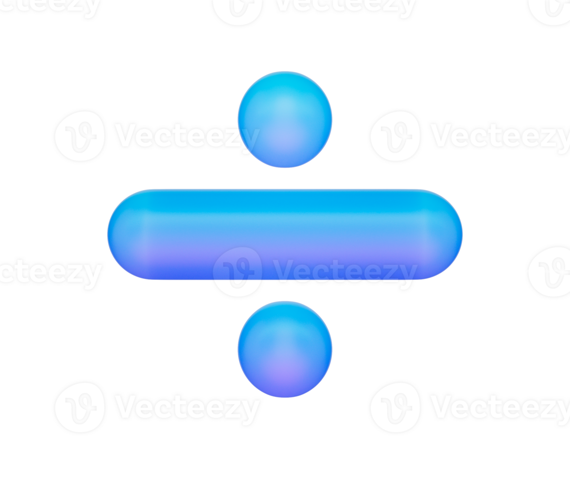 A sleek division symbol with a matte blue finish and soft lighting.. 3d illustration png