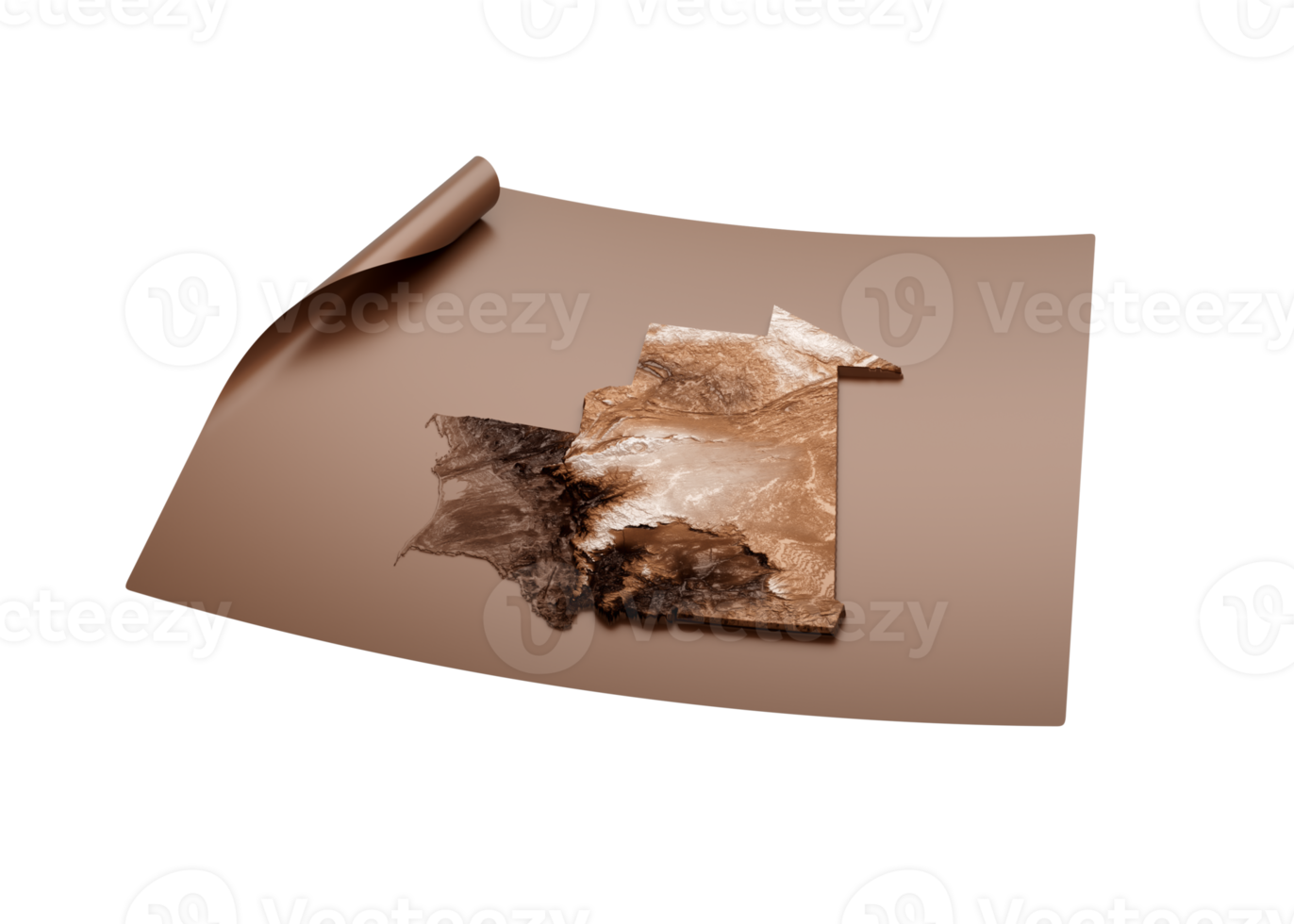Map Of Mauritania Style Brown On Unrolled Map Paper Sheet 3d Illustration png