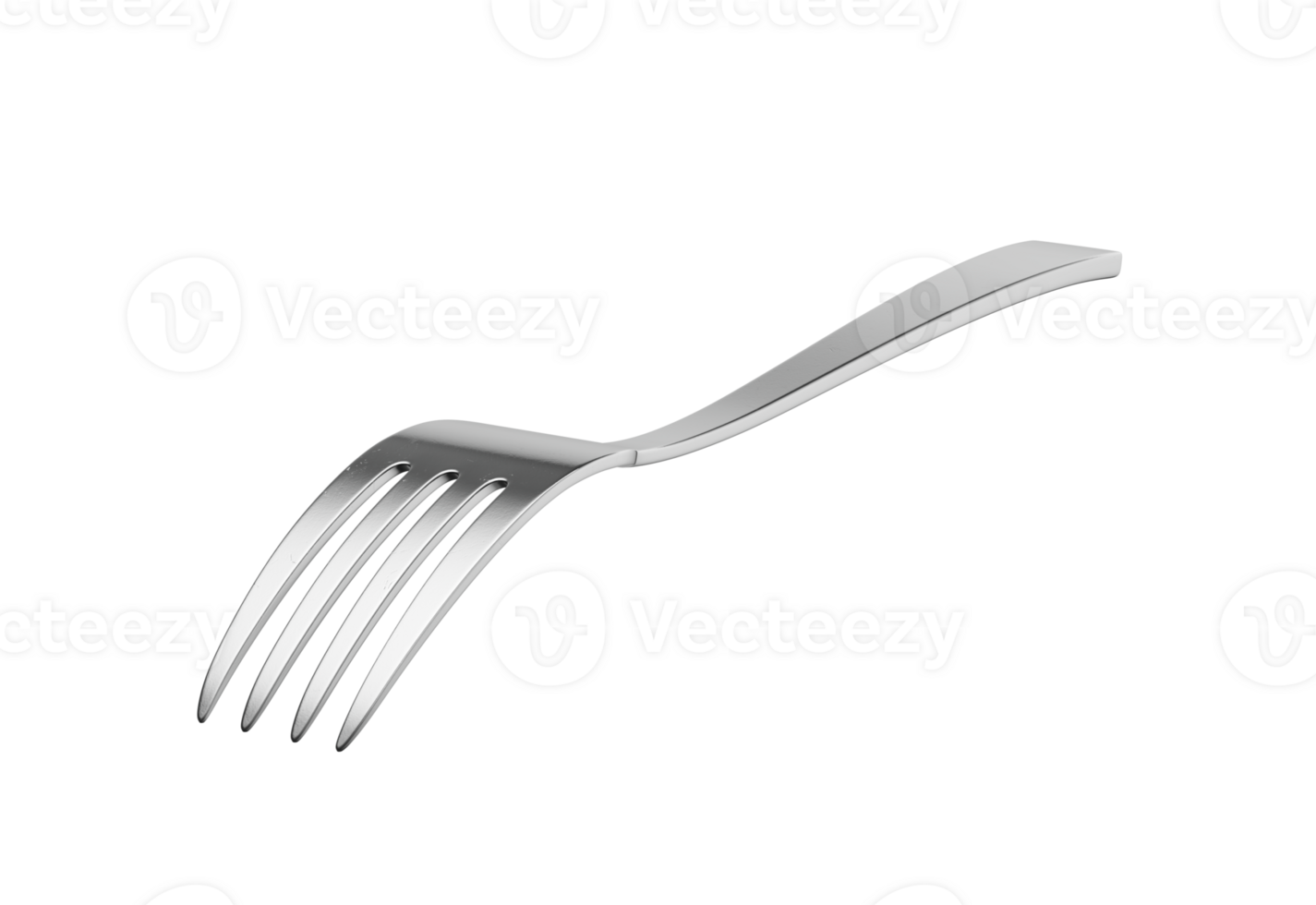 A sleek stainless steel fork with a finish and a slightly curved handle. 3D Illustration png