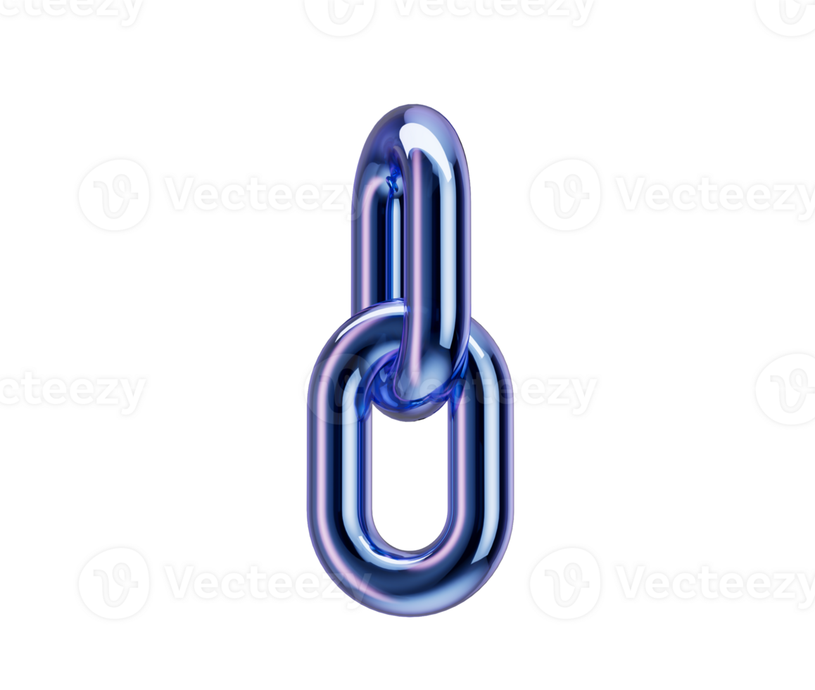 3D Metallic blue chain link a glossy finish, symbolizing connection and unity. 3d illustration png