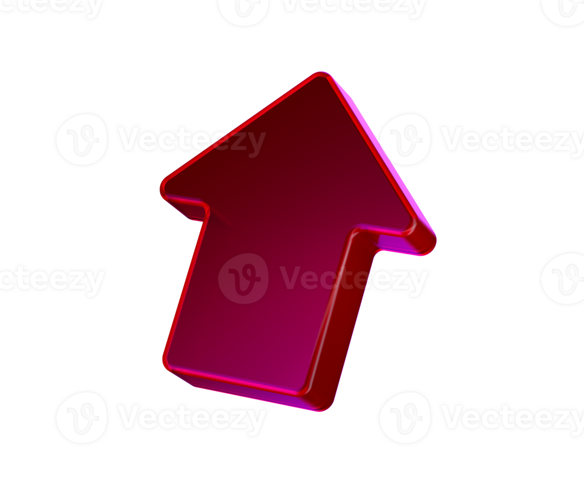 A bold red arrow icon pointing upward, symbolizing progress, direction and growth. 3D Illustration png