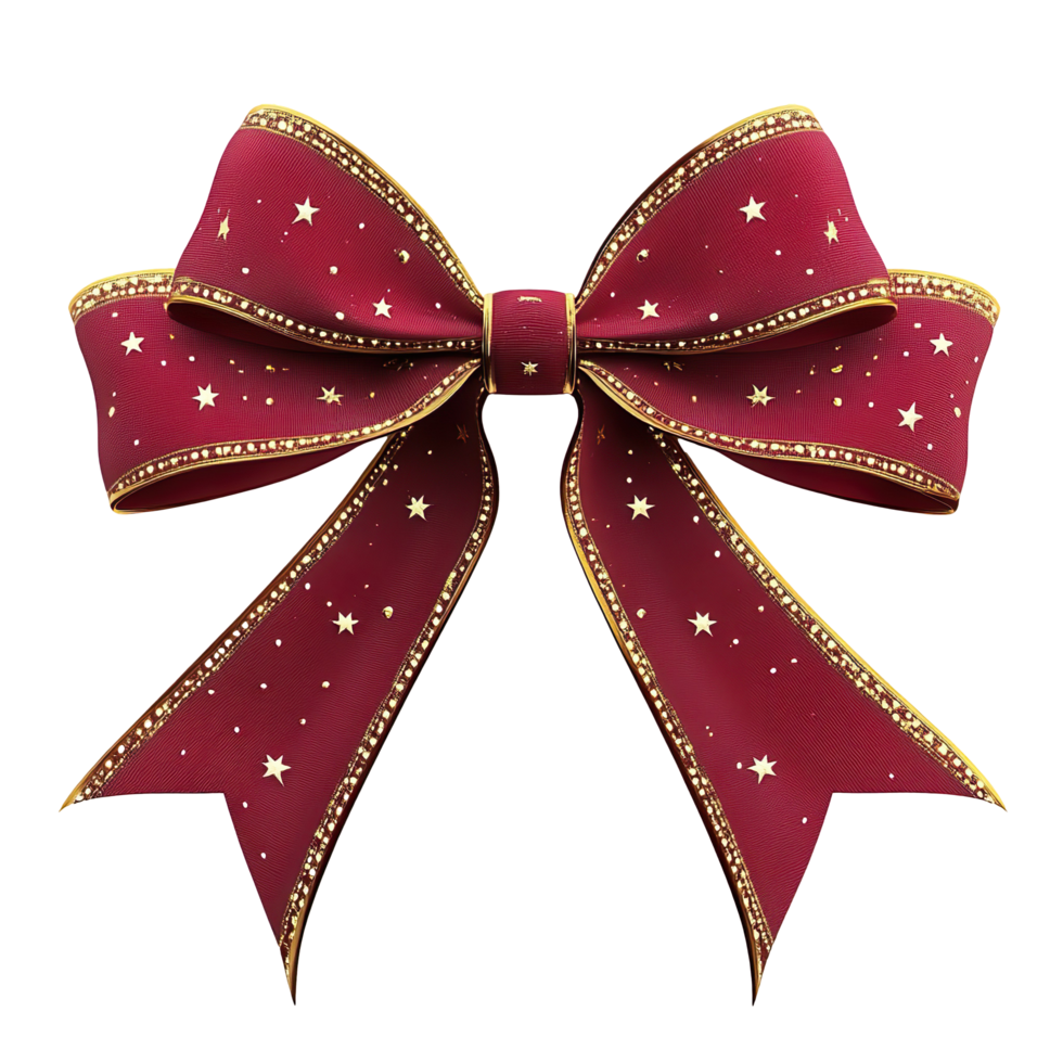 Red Festive Gift Bow with Gold Trim and Star Pattern for Celebration Decor Isolated On Transparent Background png