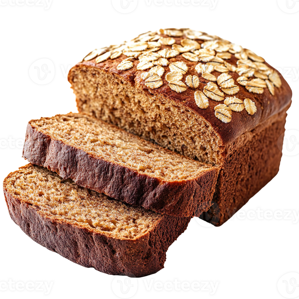 Whole Grain Bread Loaf With Oat Topping And Slices Isolated On Transparent Background png
