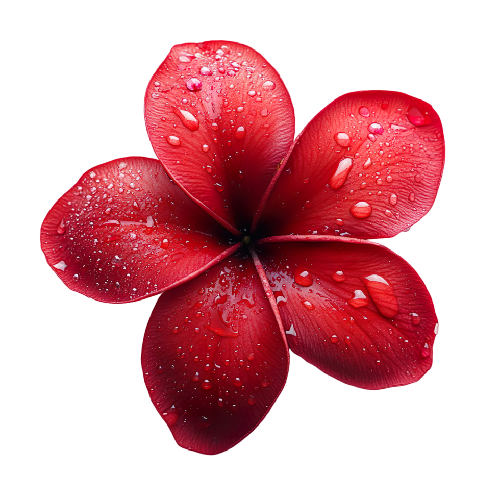Fresh Red Frangible Flower With Water Droplets Top View, Isolated On Transparent Background png