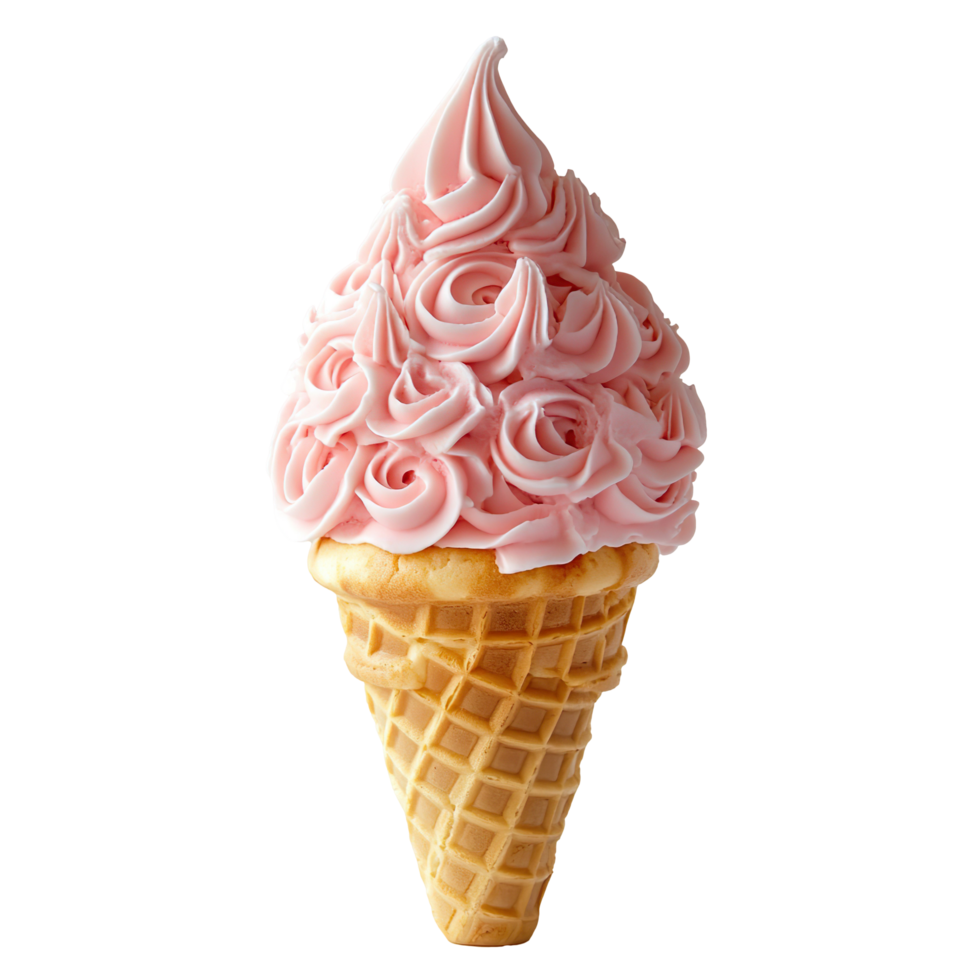 Pink Soft Serve Ice Cream Cone With Waffle Cone Isolated On Transparent Background png